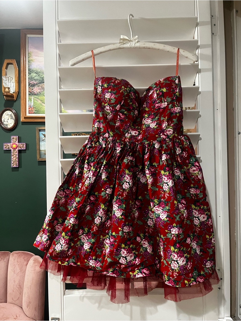Sans Souci Red Floral Strapless Party Dress